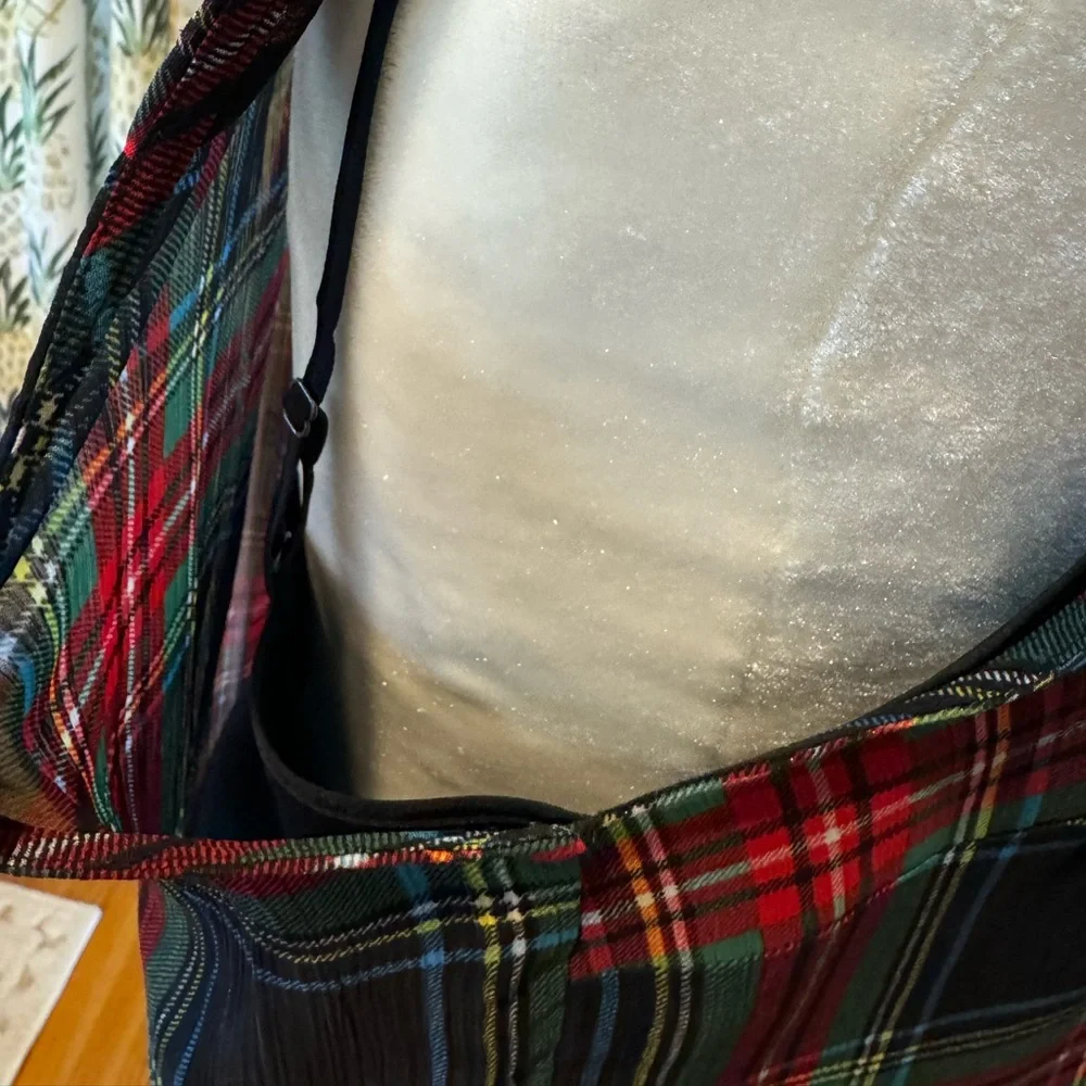 JCREW Plaid Holiday Top Sleeveless Ruffle Collar Black Stewart Tartan Cami Lined - Picture 5 of 8